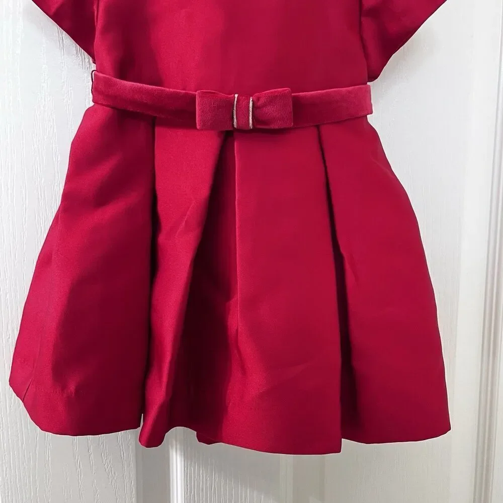 Mayoral Red Bow Taffeta Dress with Belt Collared Girls Size 18 Months NWT